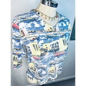 Vtg Coastal Harbor City Palm Grove Petite Large Cotton Blend